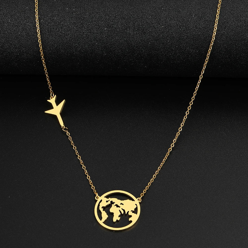 Vintage World Map Pendant Necklace - Luxicro