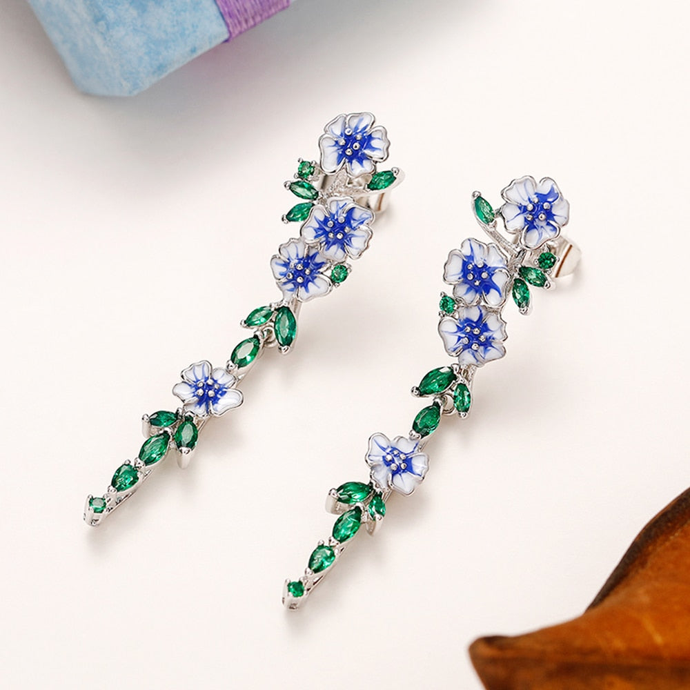Timeless Blue Flower Dangle Earrings