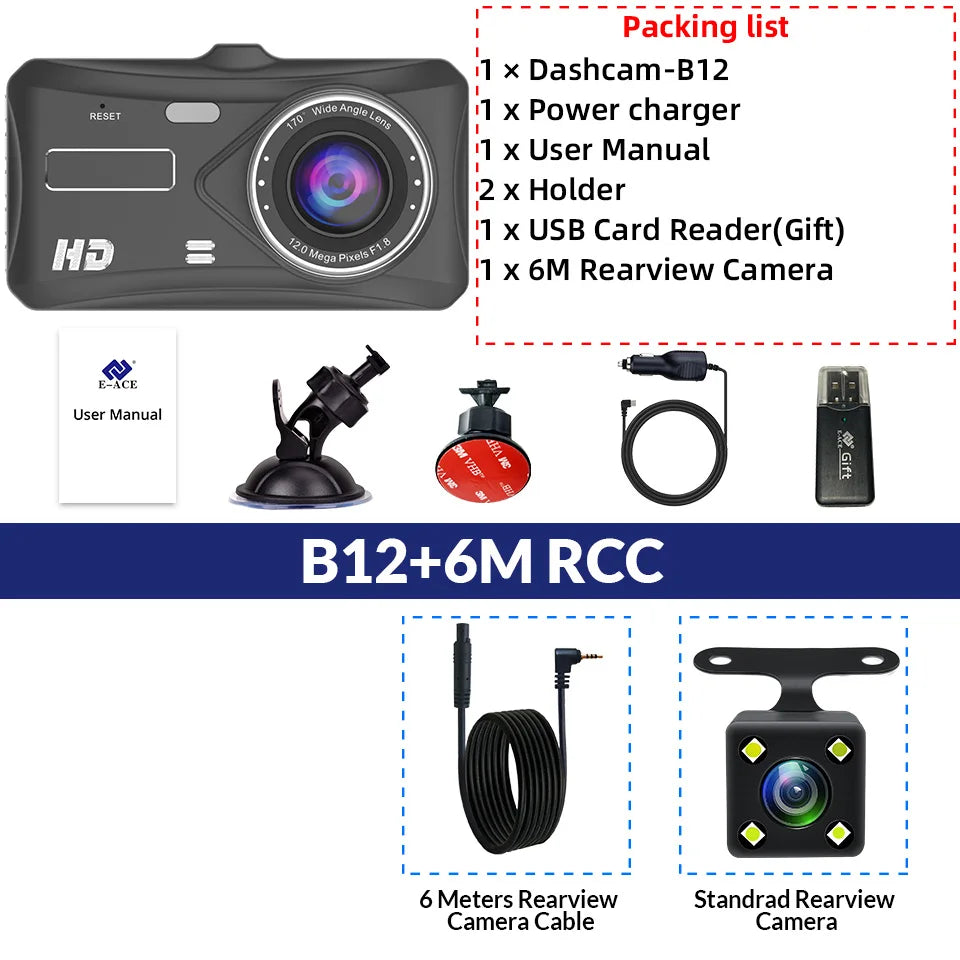 Dual Lens Car Dash Cam with Loop Recording & G Sensor