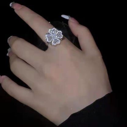 Sparkling Floral Zircon Clover Ring