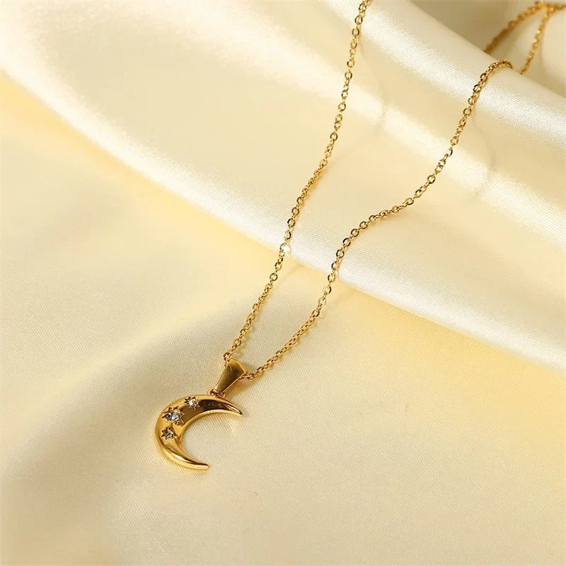 Elegant Silver Crystal Half Moon Necklace