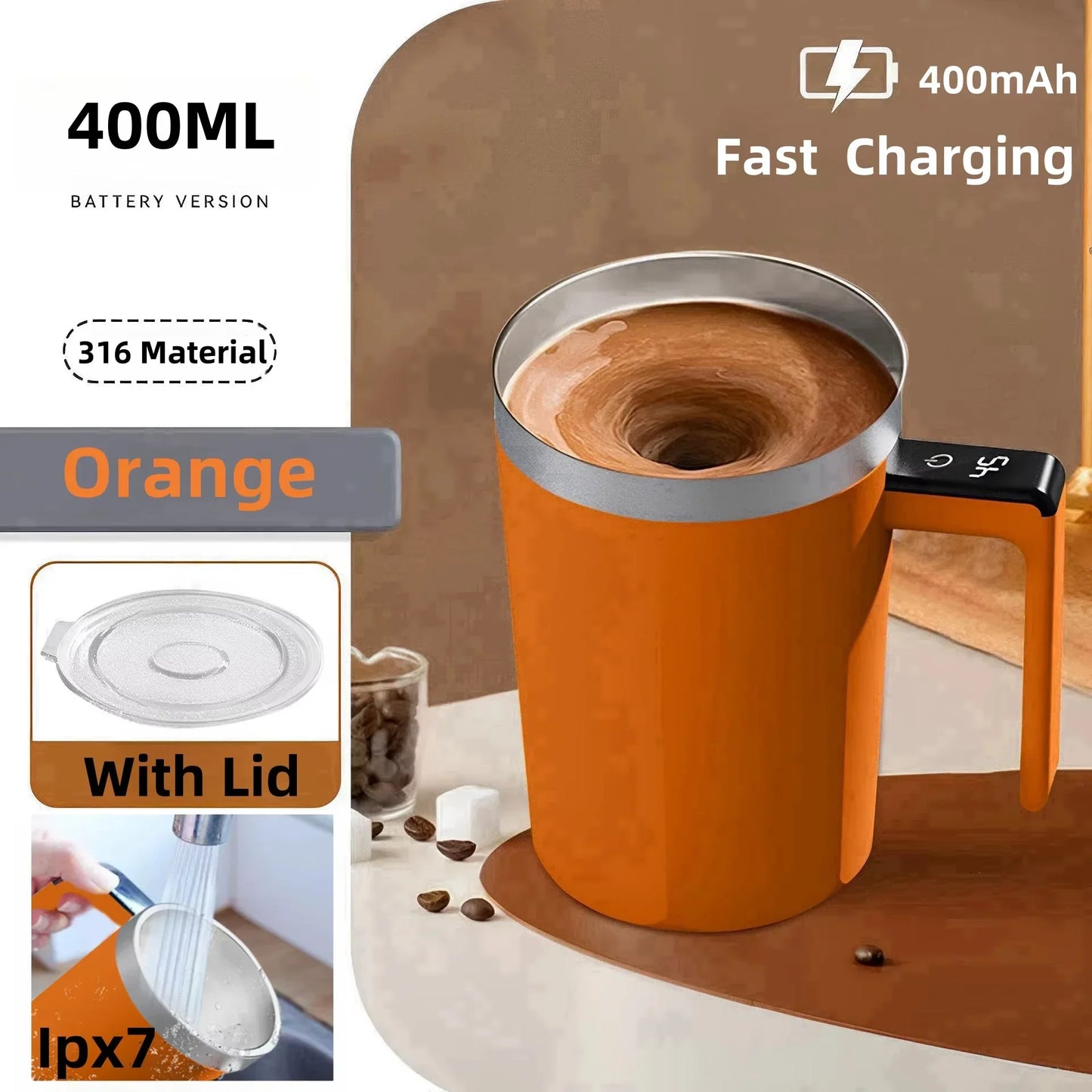 Insulated Rechargeable Coffee Mug 380ML Stainless Steel