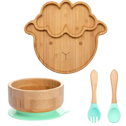Natural Bamboo Baby Tableware Set with Suction Base