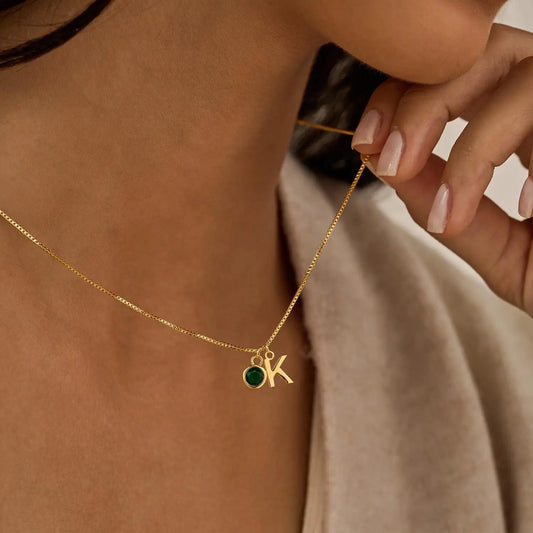 Custom Initial Birthstone Name Necklace - Luxicro