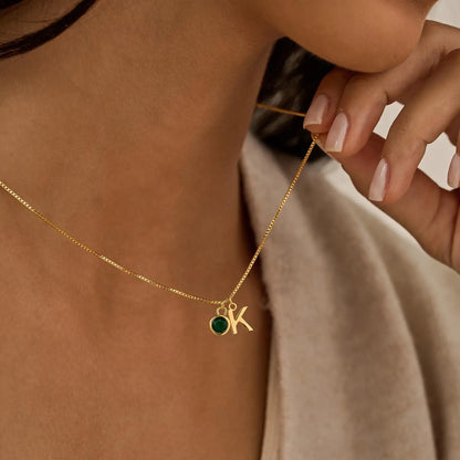Personalized Gemstone Initial Pendant Necklace - Luxicro