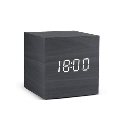 Compact Wooden LED Alarm Clock with Temp Display