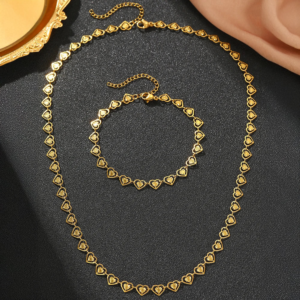 Lovely Heart Link Necklace Set