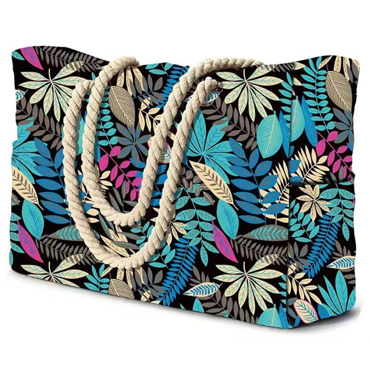 Portable Striped Tote Beach Bag with Zipper Closure