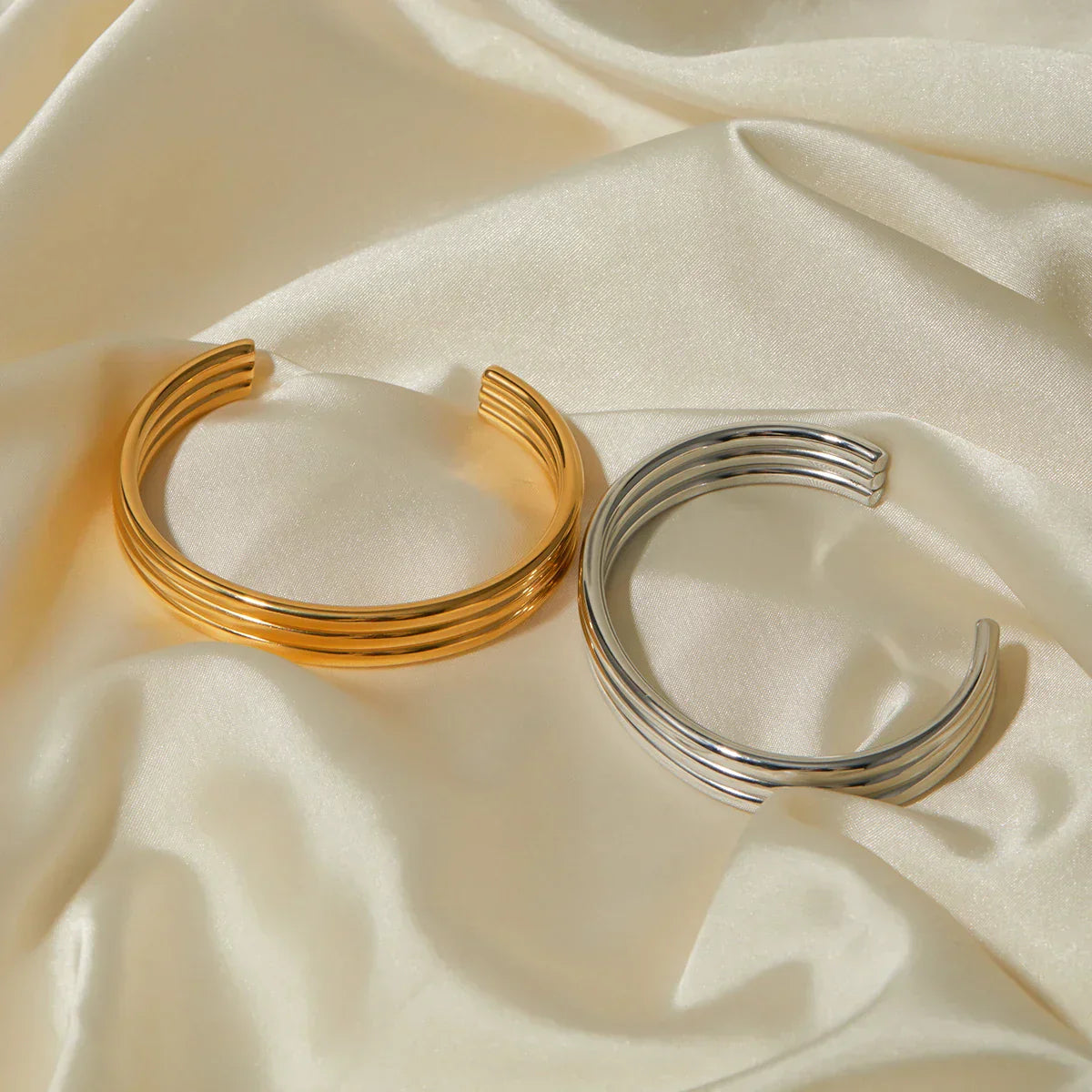 Luxury Triple RowGold Tone Cuff Bangle