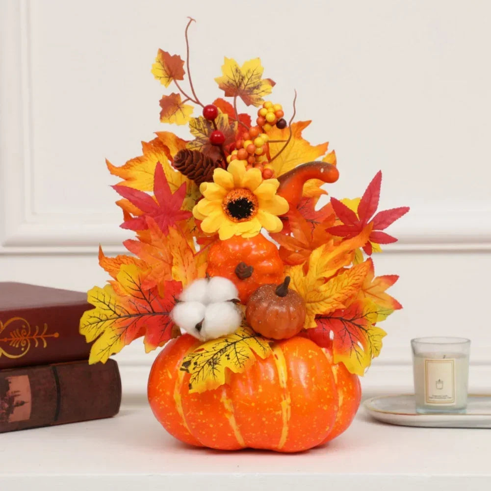 Autumn Decor Pumpkin with Artificial Flowers