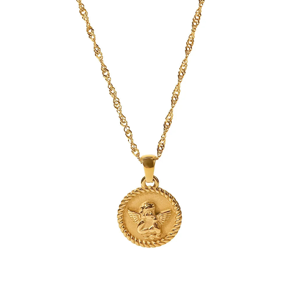 Elegant 18k Gold Angel Pendant Necklace
