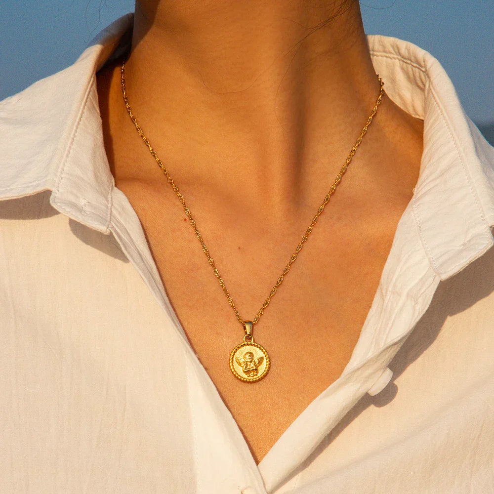 Elegant 18k Gold Angel Pendant Necklace