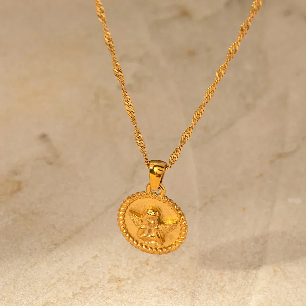 Elegant 18k Gold Angel Pendant Necklace