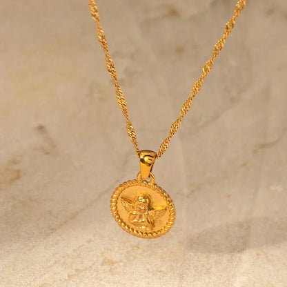 Elegant 18k Gold Angel Pendant Necklace