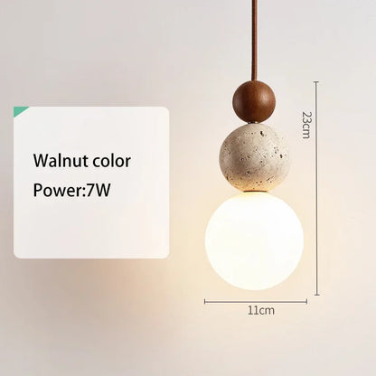 Natural Wood and Stone Hanging Light in Rustic Style