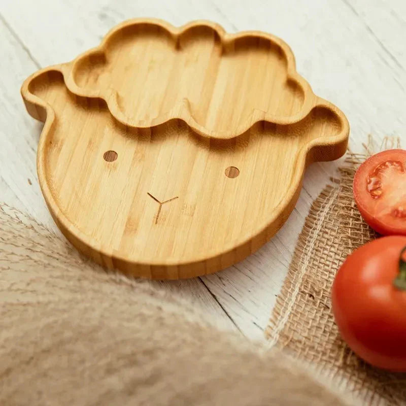 Natural Bamboo Baby Tableware Set with Suction Base