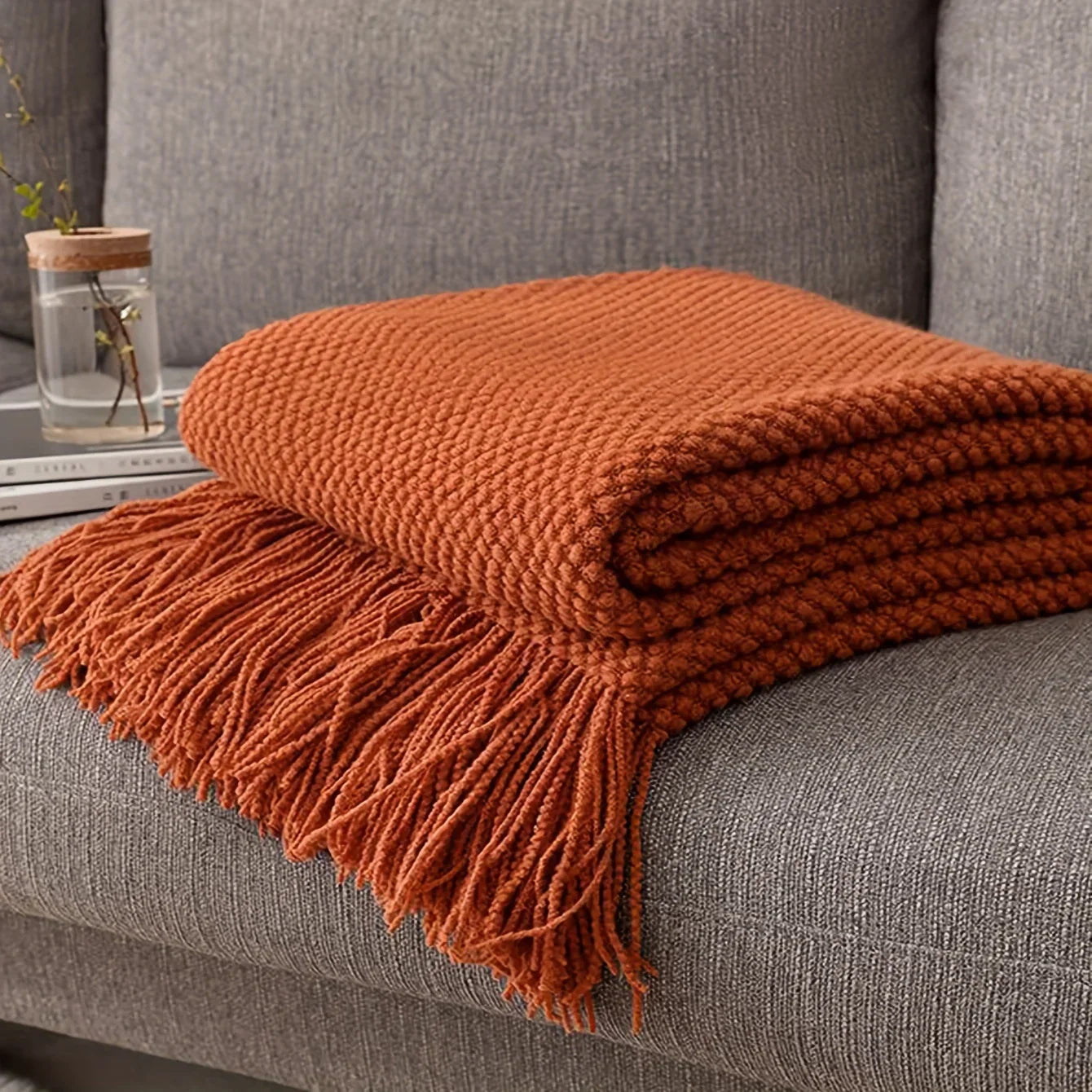 Soft Cozy Orange Fringe Throw Blanket