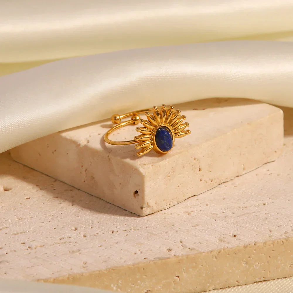 Dainty Sky Blue Gemstone Sun Ring