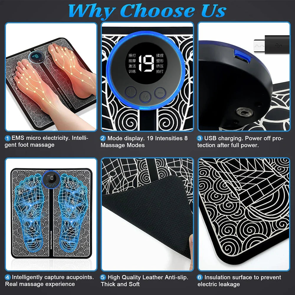 Electric Foot Massage Mat - 8 Modes Rechargeable