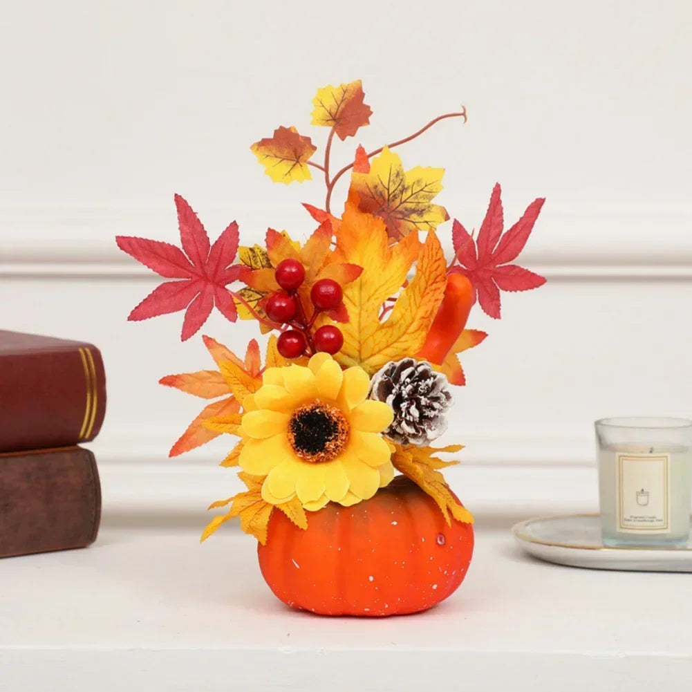 Autumn Decor Pumpkin with Artificial Flowers