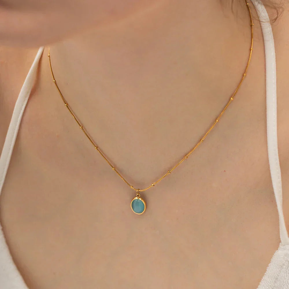Premium Navy Blue Opal Chain Necklace 18k Gold