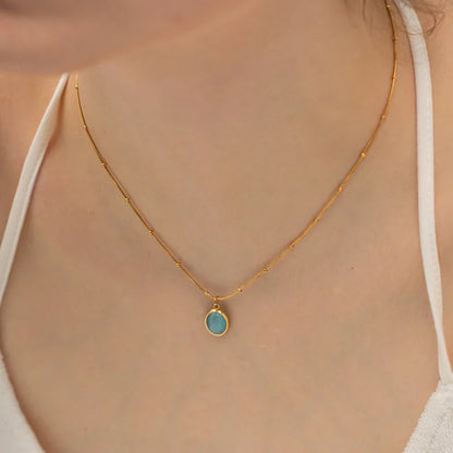 Premium Navy Blue Opal Chain Necklace 18k Gold