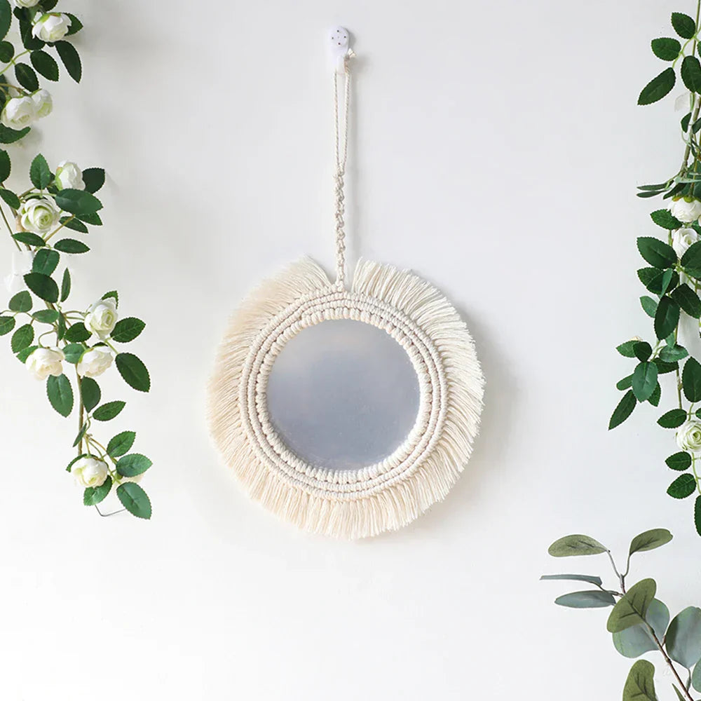 Boho Chic Wall Hanging Mirror Set with Fringe