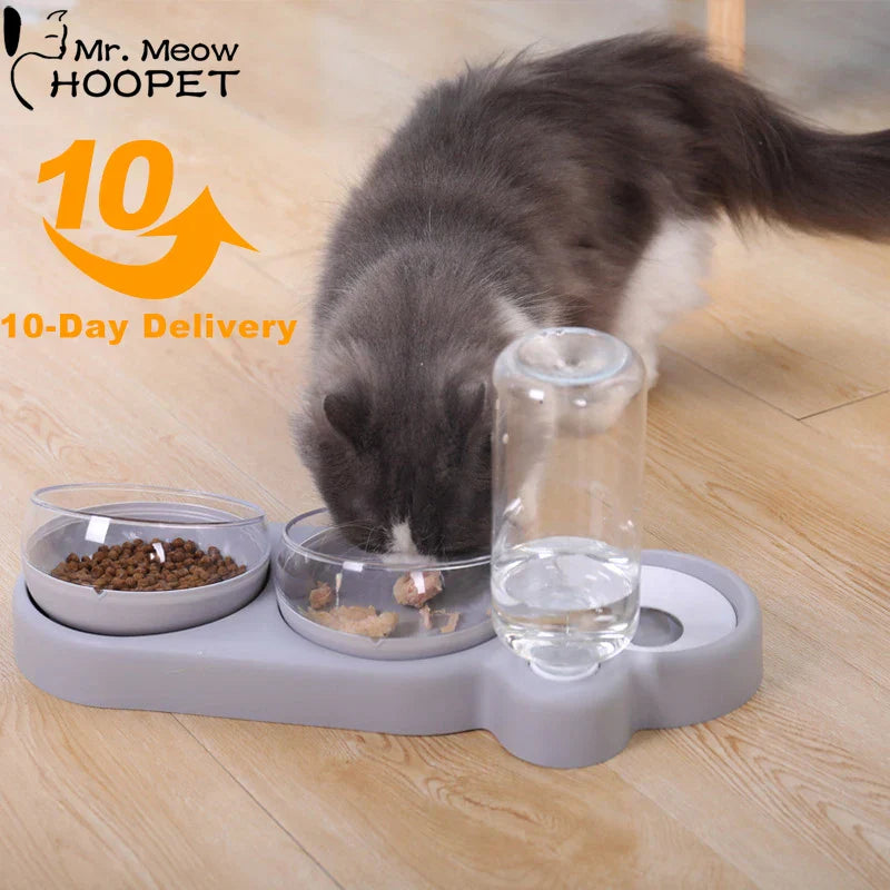 Adjustable Pet Feeder 3 Bowl Stand with Water Bottle - Luxicro