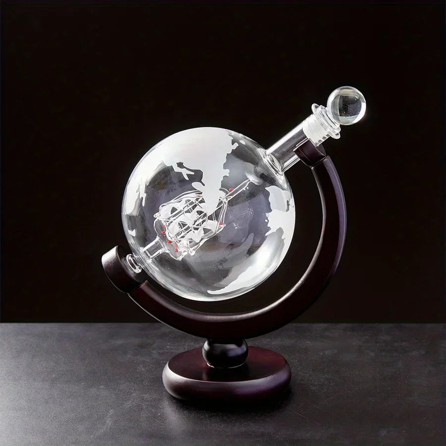 Unique Glass Globe Whiskey Decanter Set