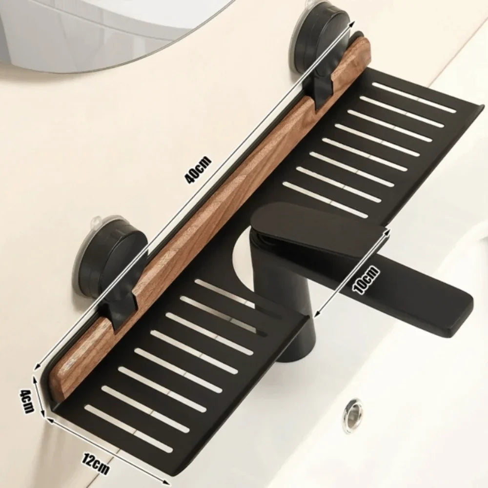Space Saving Suction Cup Wooden Bathroom Shelf