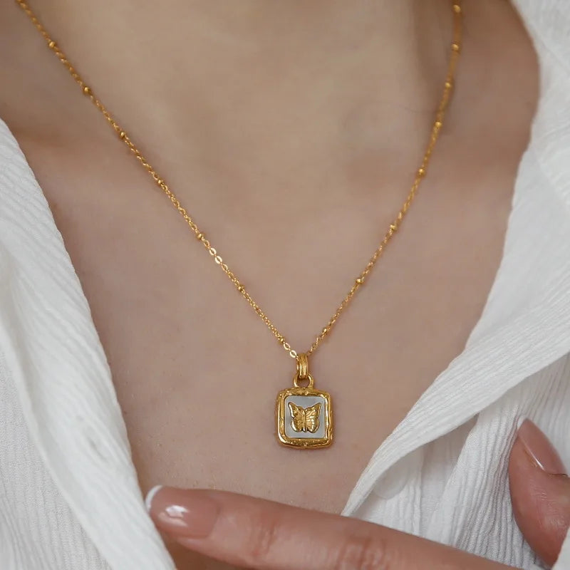 Pretty Pink Gold Butterfly Chain Necklace - Luxicro
