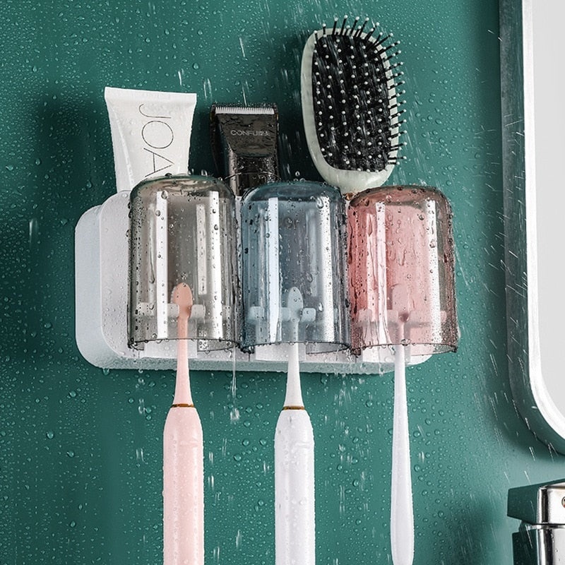 Bathroom Wall Mount Toothbrush Mouthwash Holder