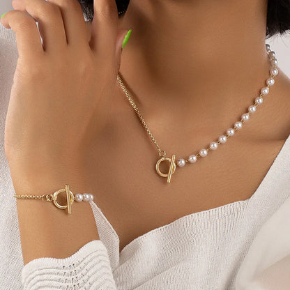 Classic White Pearl Necklace Jewelry Set - Luxicro