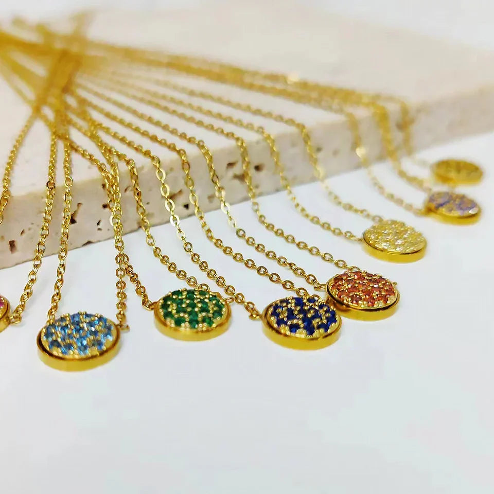 Sparkling Birthstone Circle Pendant Necklace