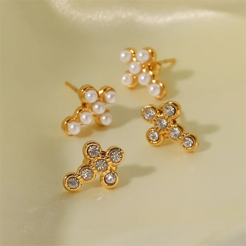 Small Cross Sterling Silver Stud Earrings