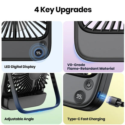 Compact USB Rechargeable Desk Fan with Battery Pack