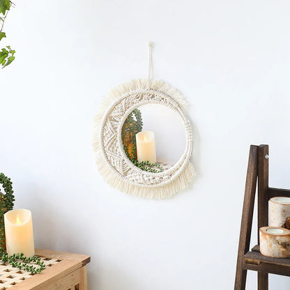 Boho Chic Wall Hanging Mirror Set with Fringe