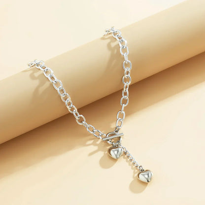 Trendy Double Heart Chain Layered Necklace Set