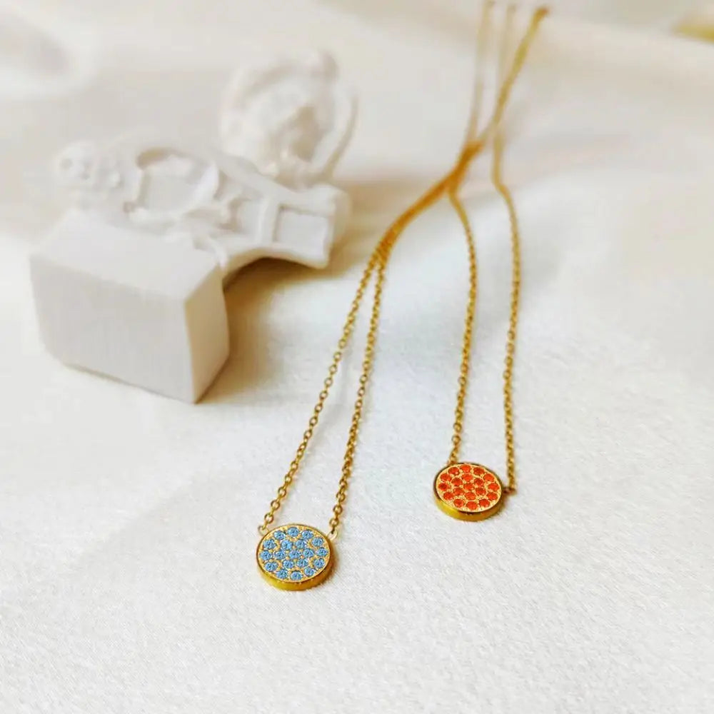 Sparkling Birthstone Circle Pendant Necklace