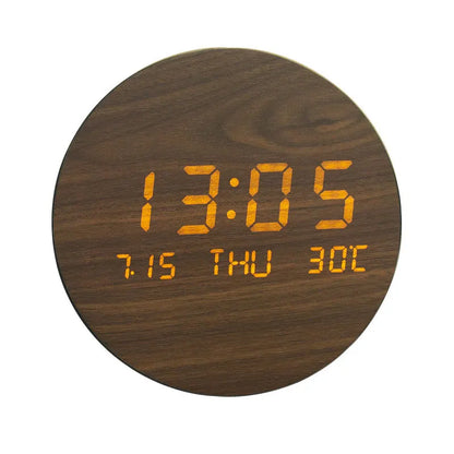 Natural Wood Alarm Clock with LED Screen