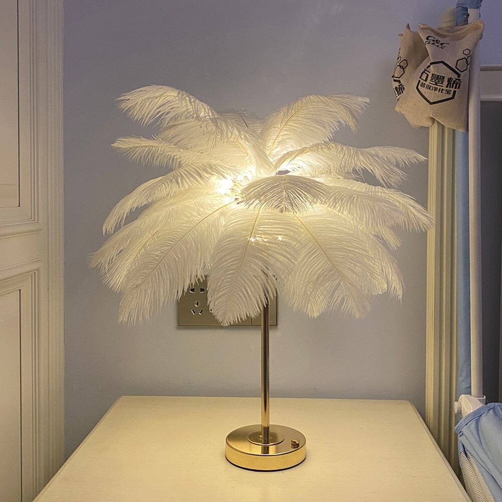 Sleek White Feather LED Table Lamp
