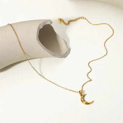 Elegant Silver Crystal Half Moon Necklace