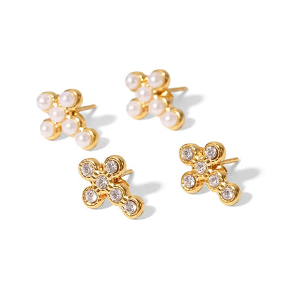 Small Cross Sterling Silver Stud Earrings