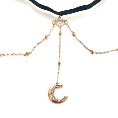 Sparkling Crystal Moon Shape Adjustable Necklace