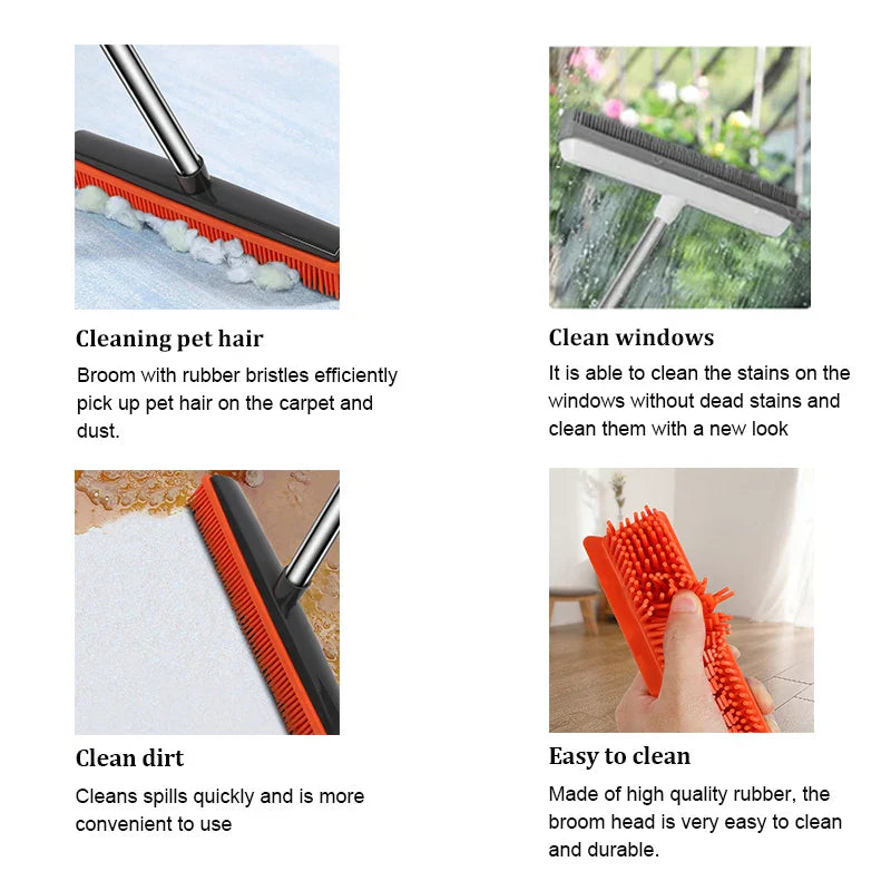 Pet Hair Rubber Broom Adjustable Sweep Tool