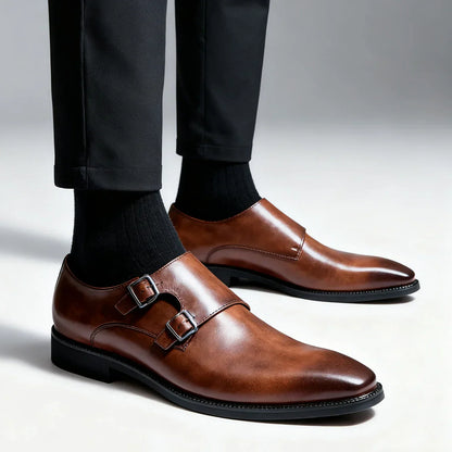 Leather Formal Shoes | Elegant Double Buckle Footwear - Luxicro