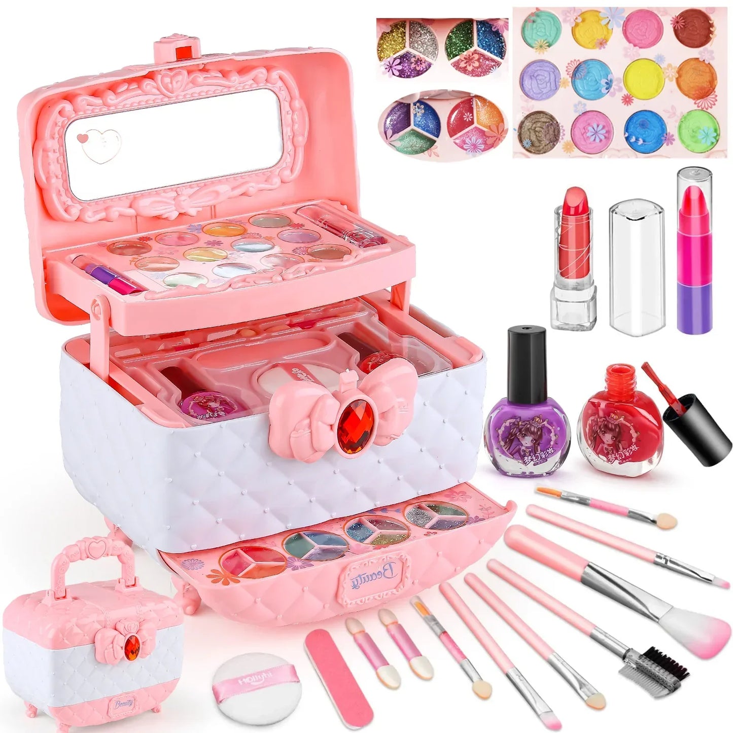 Fun Girls Makeup Play Set Pink Cosmetic Case - Luxicro