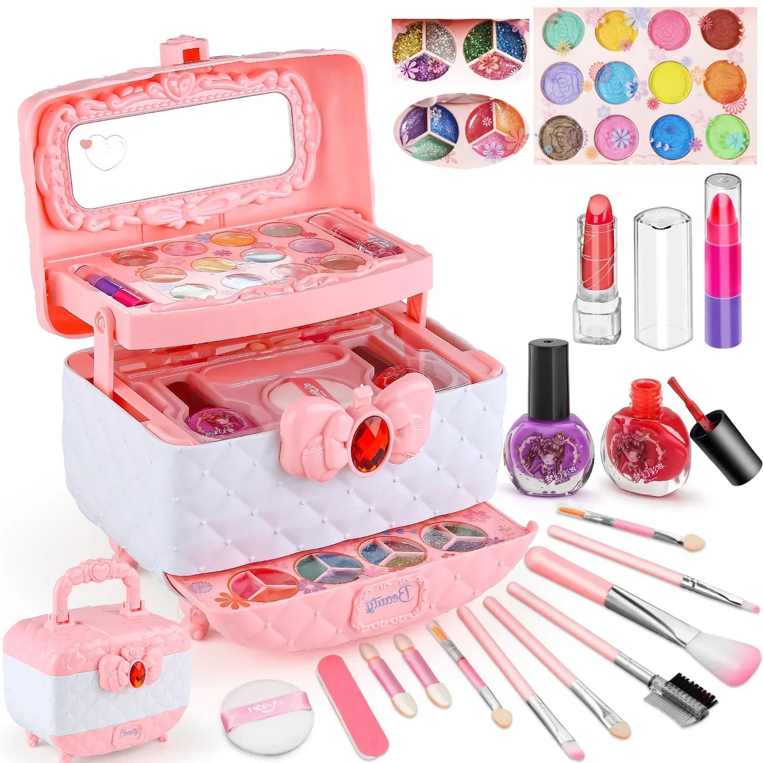 Fun Girls Makeup Play Set Pink Cosmetic Case - Luxicro
