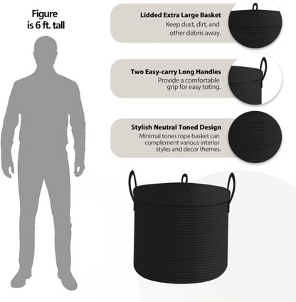 Big Natural Fabric Storage Basket with Top