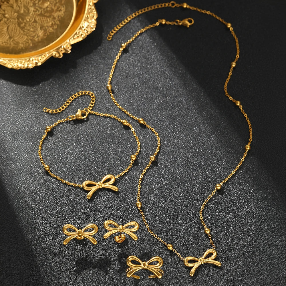 Dainty Pearl Satellite Necklace Set for Ladies